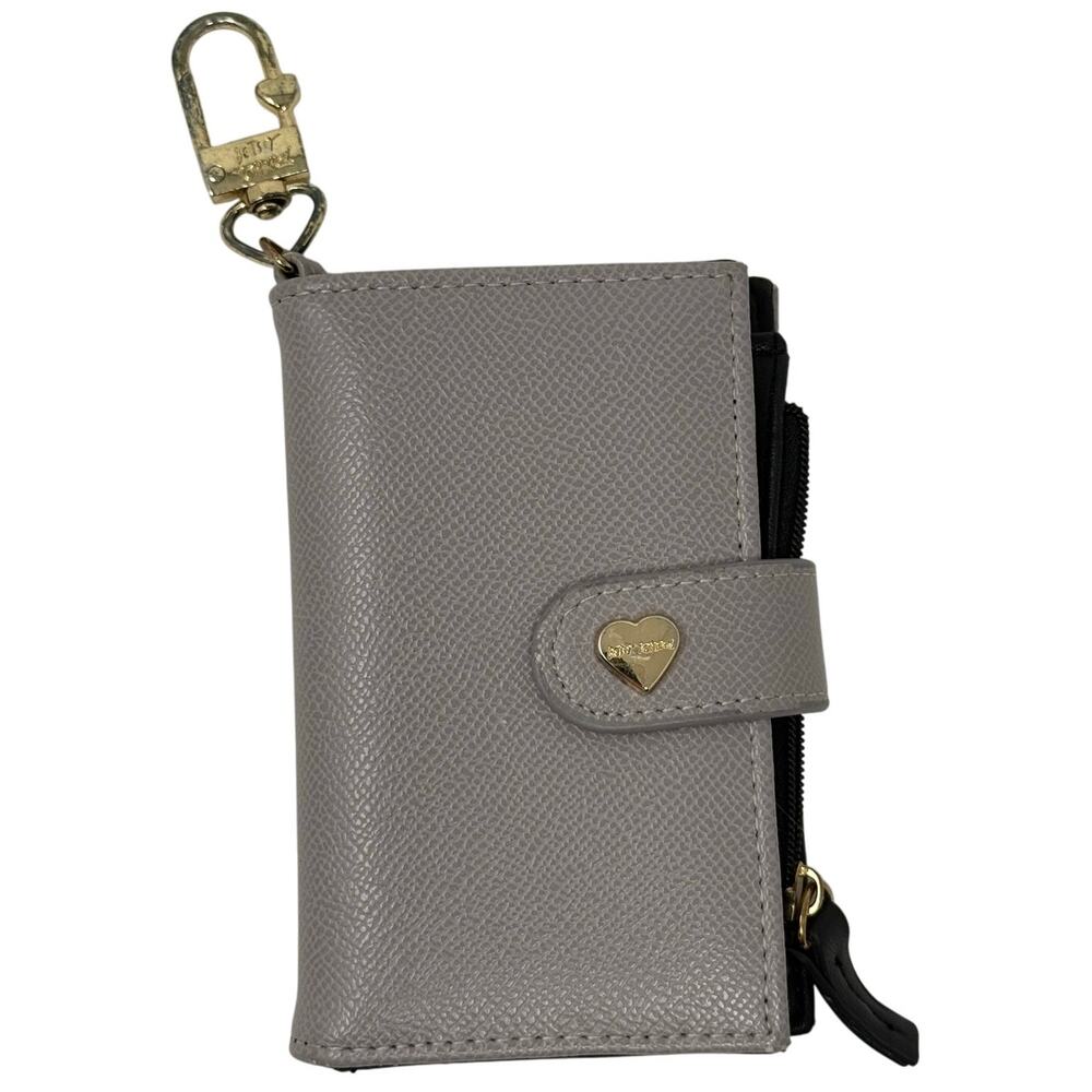 Betsey Johnson Folding Wallet with Keychain Gray Heart ID Holder Gold Hardware
